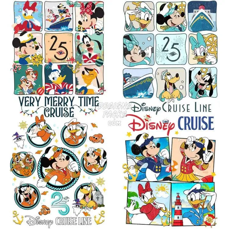 4 Cartoon Mouse Boat Cruise Designs Bundle PNG