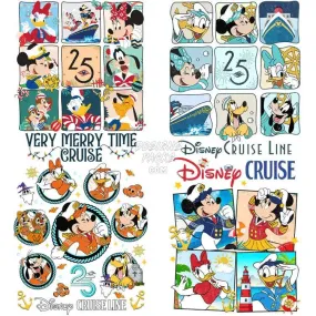 4 Cartoon Mouse Boat Cruise Designs Bundle PNG