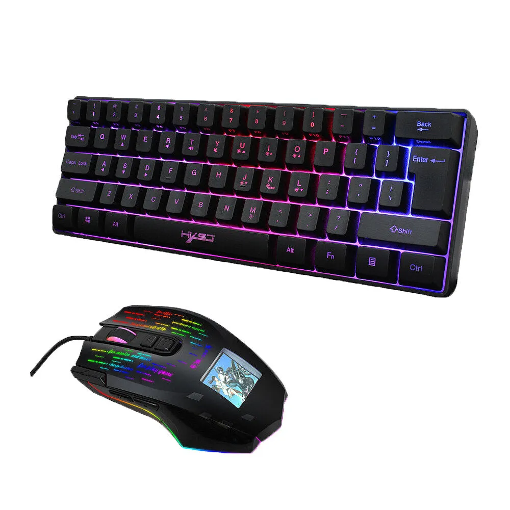61 Keys USB Wired Keyboard Mouse Set Ergonomic Floating Mechanical-feel Keycaps 10000DPI RGB Backlight Bottom Mode Key Pictures Switch Button Keyboards for Home Office Gaming Computer