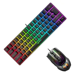 61 Keys USB Wired Keyboard Mouse Set Ergonomic Floating Mechanical-feel Keycaps 10000DPI RGB Backlight Bottom Mode Key Pictures Switch Button Keyboards for Home Office Gaming Computer