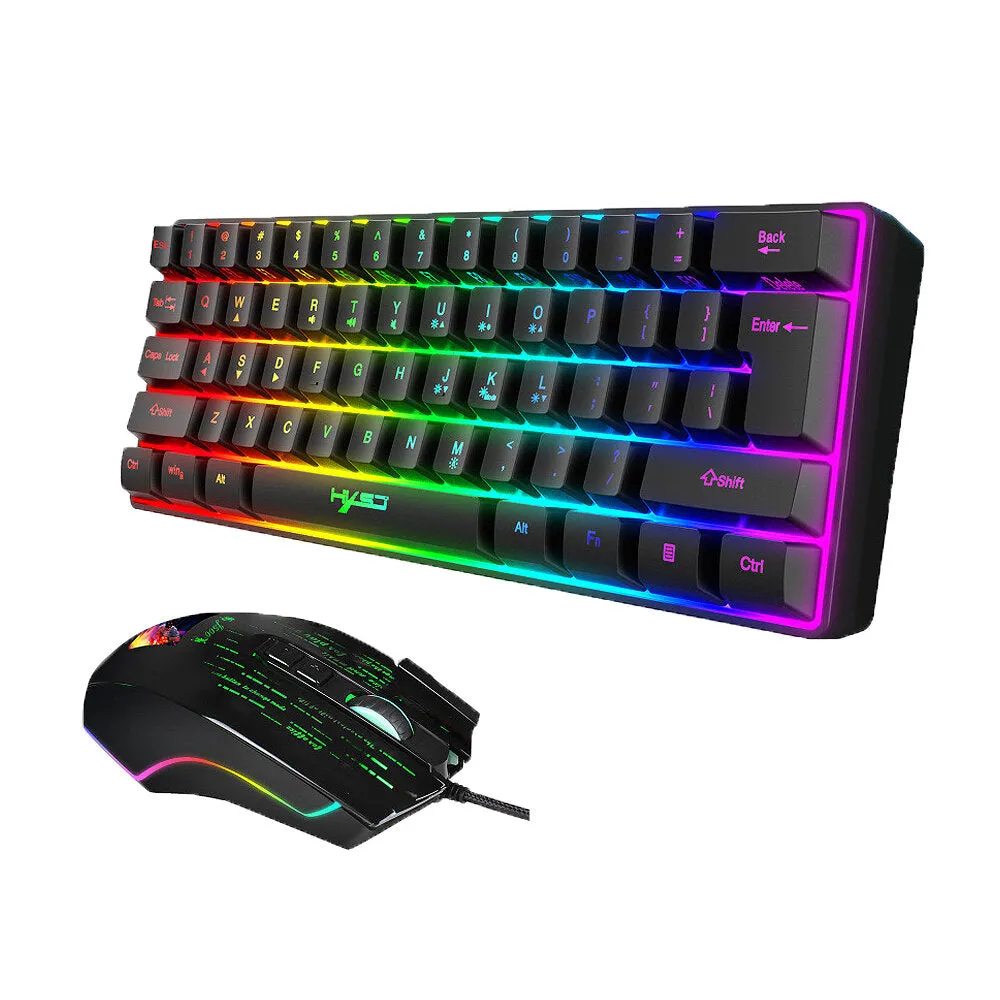 61 Keys USB Wired Keyboard Mouse Set Ergonomic Floating Mechanical-feel Keycaps 10000DPI RGB Backlight Bottom Mode Key Pictures Switch Button Keyboards for Home Office Gaming Computer
