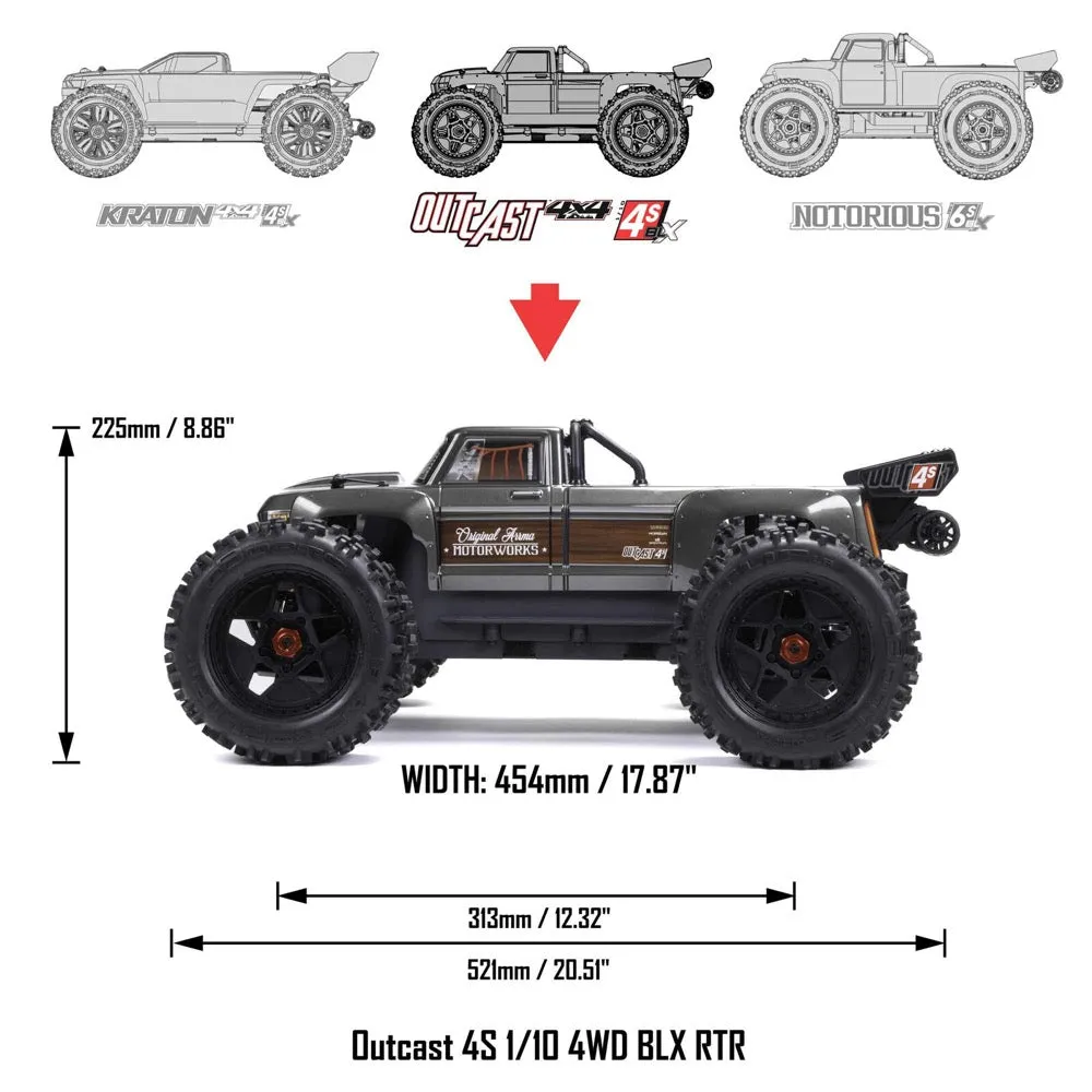 Arrma Outcast V2 4X4 BLX 4S RC Stunt Truck Red ARA4410V2T4