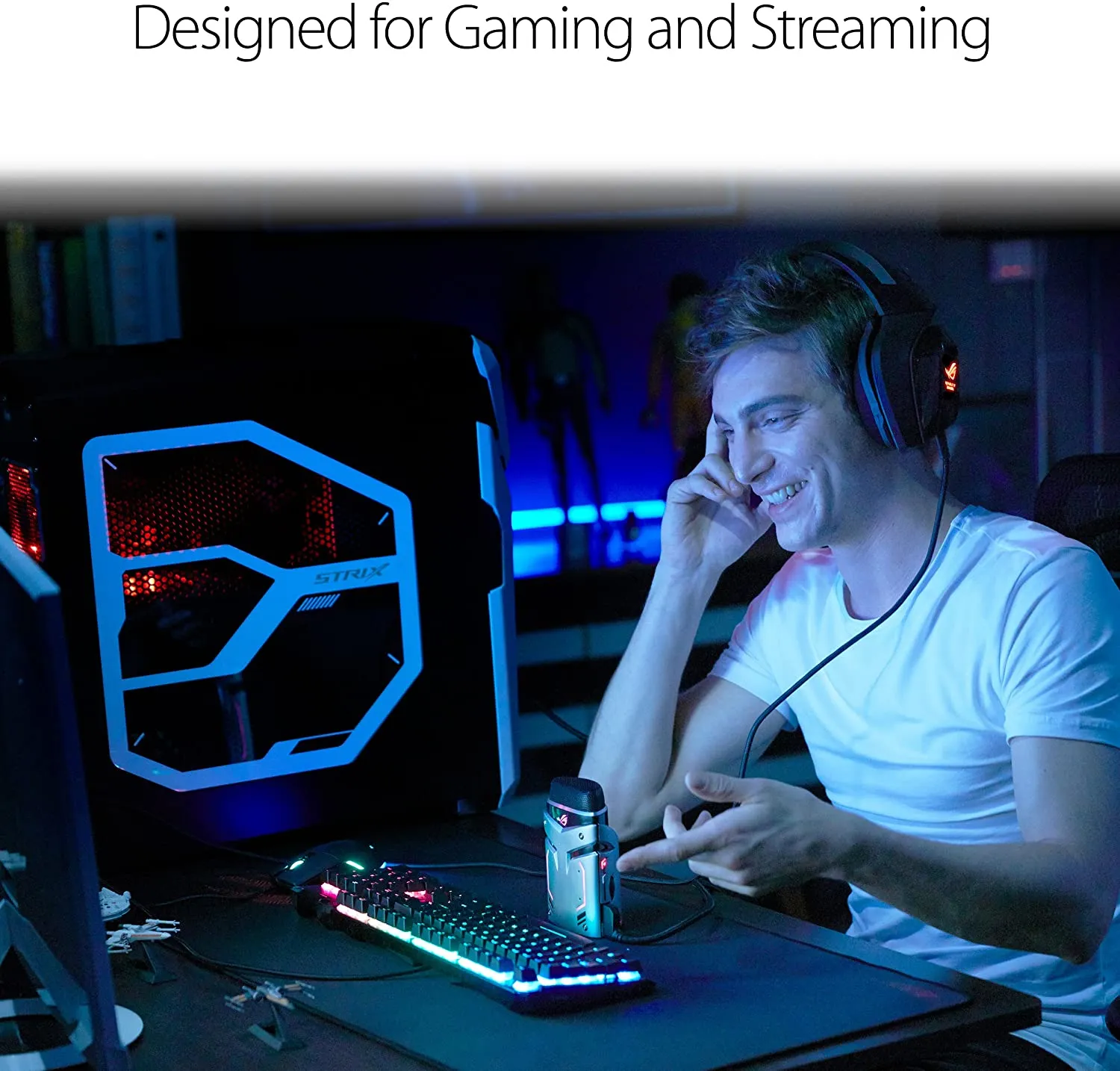 ASUS ROG Strix Magnus Microphone - Distortion-Free Sound with Noise Cancellation Technology | 3 Recording Modes | Easy-Access Controls | USB & Aux Input | Aura Sync Compatible | Compact & Portable