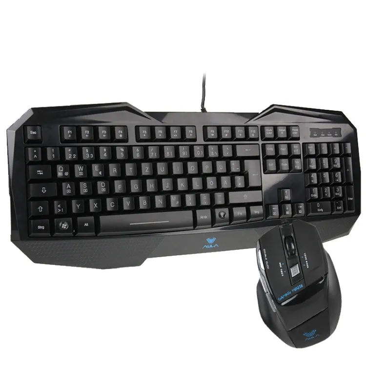 Aula Killing Soul Behead Series Wired USB Silent / Non-slip QWERTZ Keyboard with Blu-ray Backlight   500-1000Hz Return Rate 7D Game Mouse Combo Kit, German Language Keys