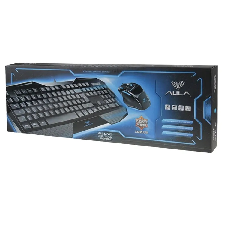 Aula Killing Soul Behead Series Wired USB Silent / Non-slip QWERTZ Keyboard with Blu-ray Backlight   500-1000Hz Return Rate 7D Game Mouse Combo Kit, German Language Keys