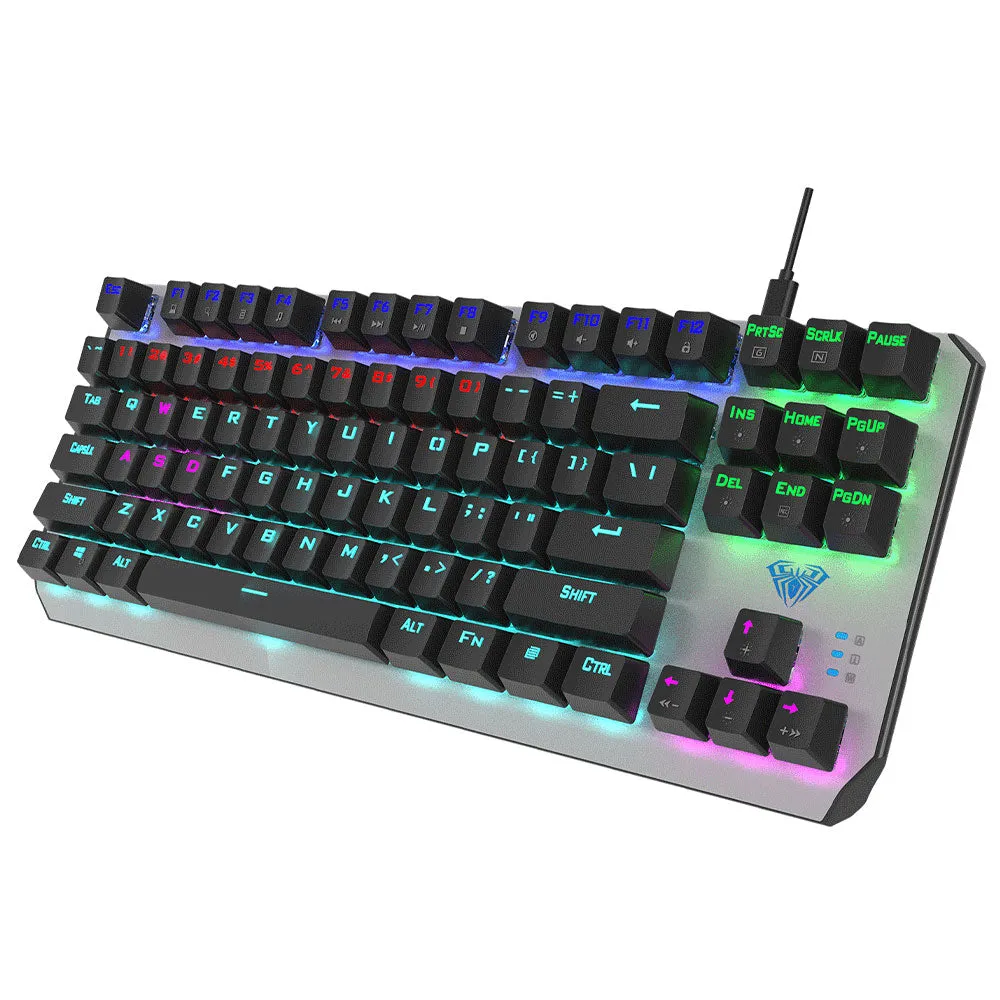 Aula Wind F2067 Blue Switch Wired Rainbow Gaming Keyboard English & Arabic - Gray