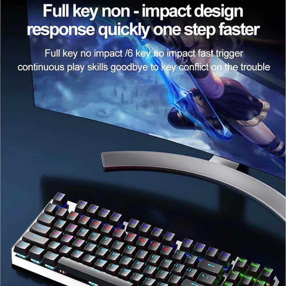 Aula Wind F2067 Blue Switch Wired Rainbow Gaming Keyboard English & Arabic - Gray