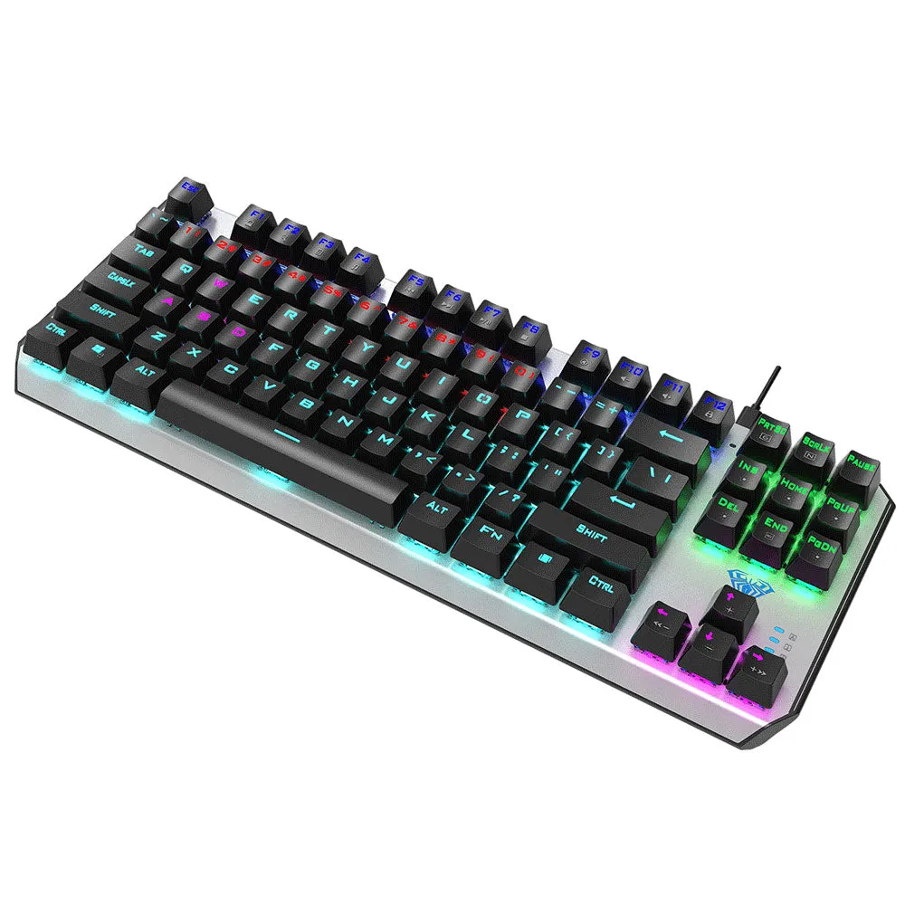 Aula Wind F2067 Blue Switch Wired Rainbow Gaming Keyboard English & Arabic - Gray