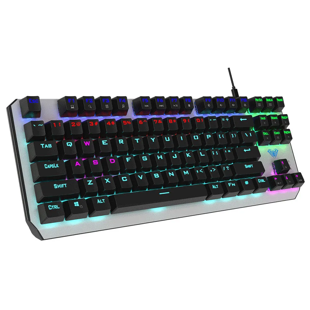Aula Wind F2067 Blue Switch Wired Rainbow Gaming Keyboard English & Arabic - Gray