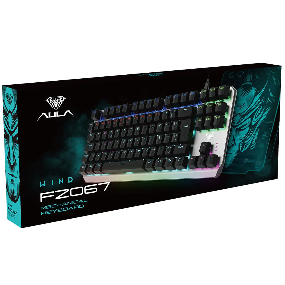 Aula Wind F2067 Blue Switch Wired Rainbow Gaming Keyboard English & Arabic - Gray
