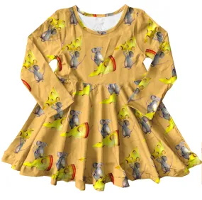Cheesy Mice Long Sleeve Twirl Dress