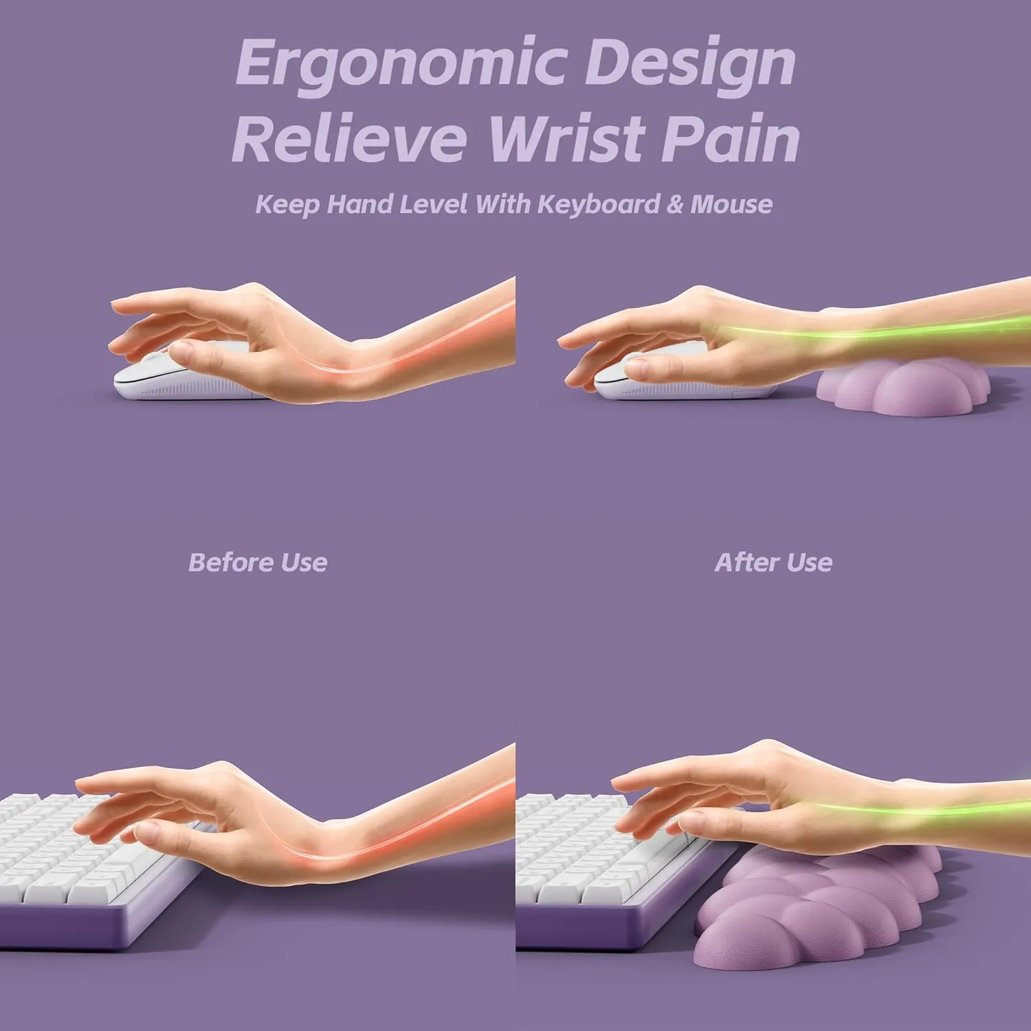 Cloud Keyboard Wrist Rest Set Pink, Desk Cloud Wrist Pad, Ergonomic Memory Foam Wrist Support Mouse Pad for Typing Pain Relief, Non-Slip Base for Home Office Computer Laptop Gaming