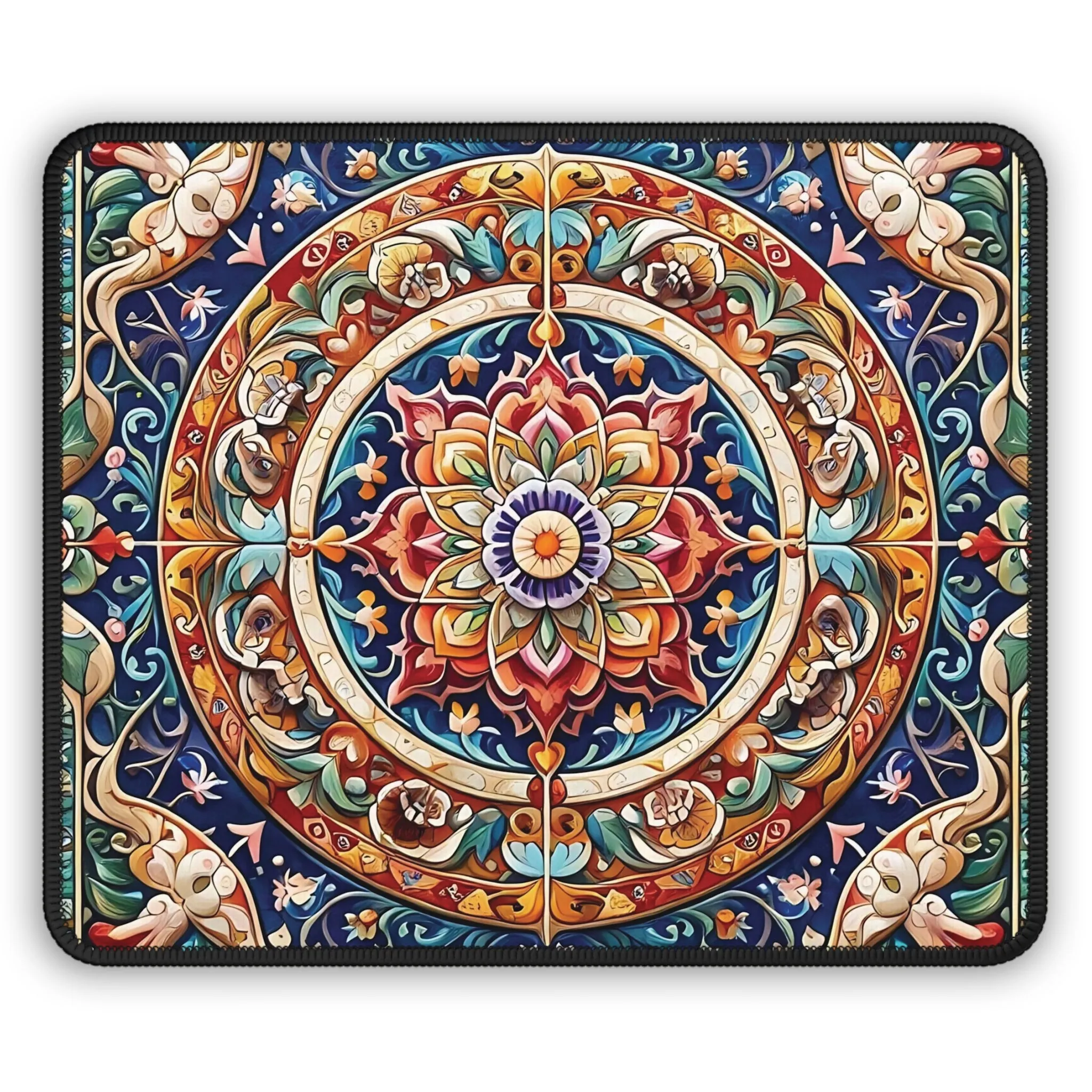Colorful traditional tile art watercolour effect Gaming Mouse Pad