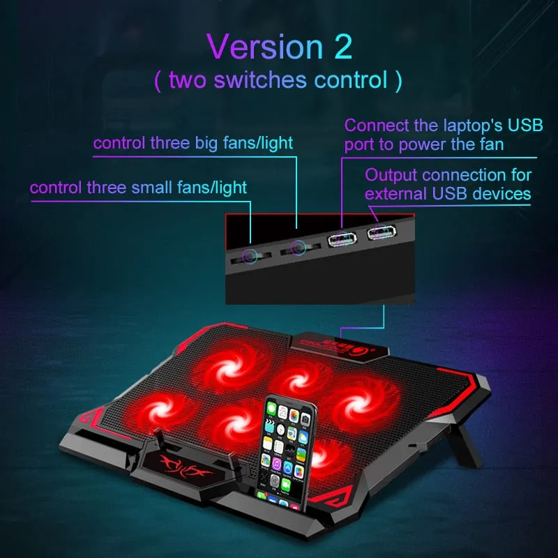 Coolcold 17inch Gaming Laptop Cooler Six Fan Led Screen