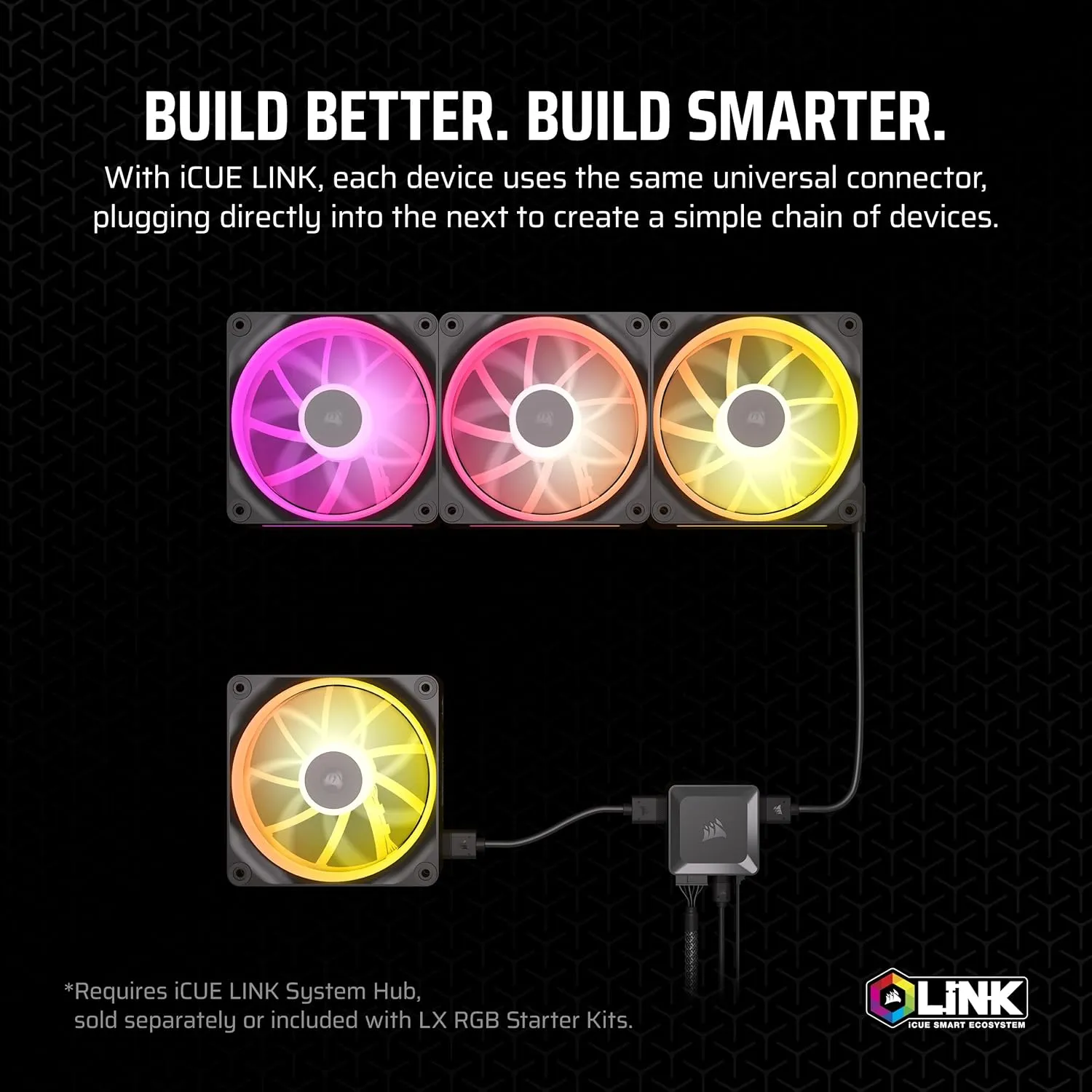 Corsair iCUE LINK LX120 RGB 120mm PWM Fan - Single Pack, Dual Light Loops, AirGuide Technology - Black