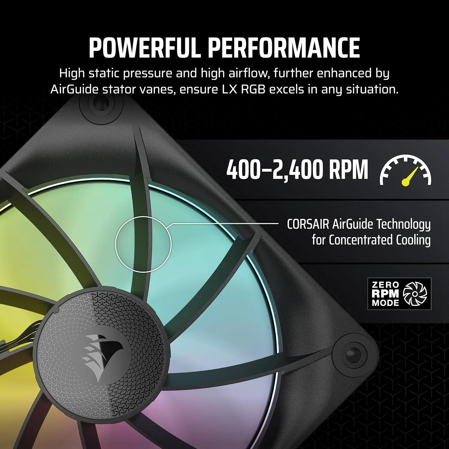 Corsair iCUE LINK LX120 RGB 120mm PWM Fan - Single Pack, Dual Light Loops, AirGuide Technology - Black