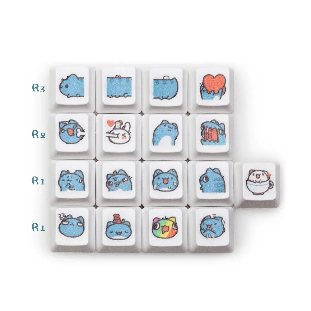Cute Little Blue Cat Keycap Kitty Meme Keycap Dye Subbed keycaps for mx stem Gaming Mechanical Keyboards OEM Profile R1 R2 R3