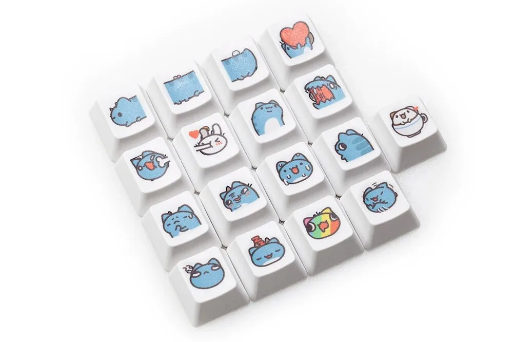 Cute Little Blue Cat Keycap Kitty Meme Keycap Dye Subbed keycaps for mx stem Gaming Mechanical Keyboards OEM Profile R1 R2 R3