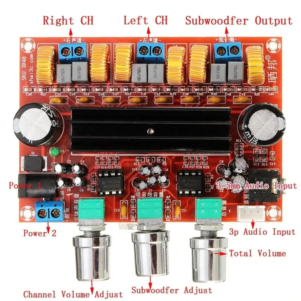 DC12-24V TPA3116D2 2.1 2x 50W   100W Channel Digital Subwoofer Power Amplifier Board