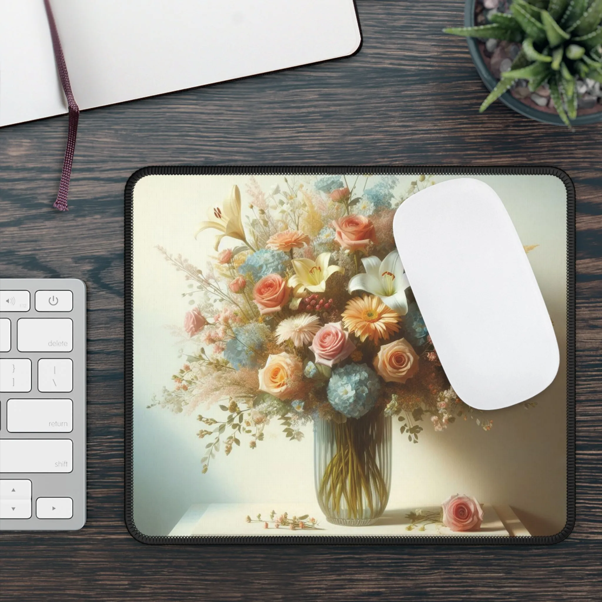 Different flowers in a glass vase Gaming Mouse Pad