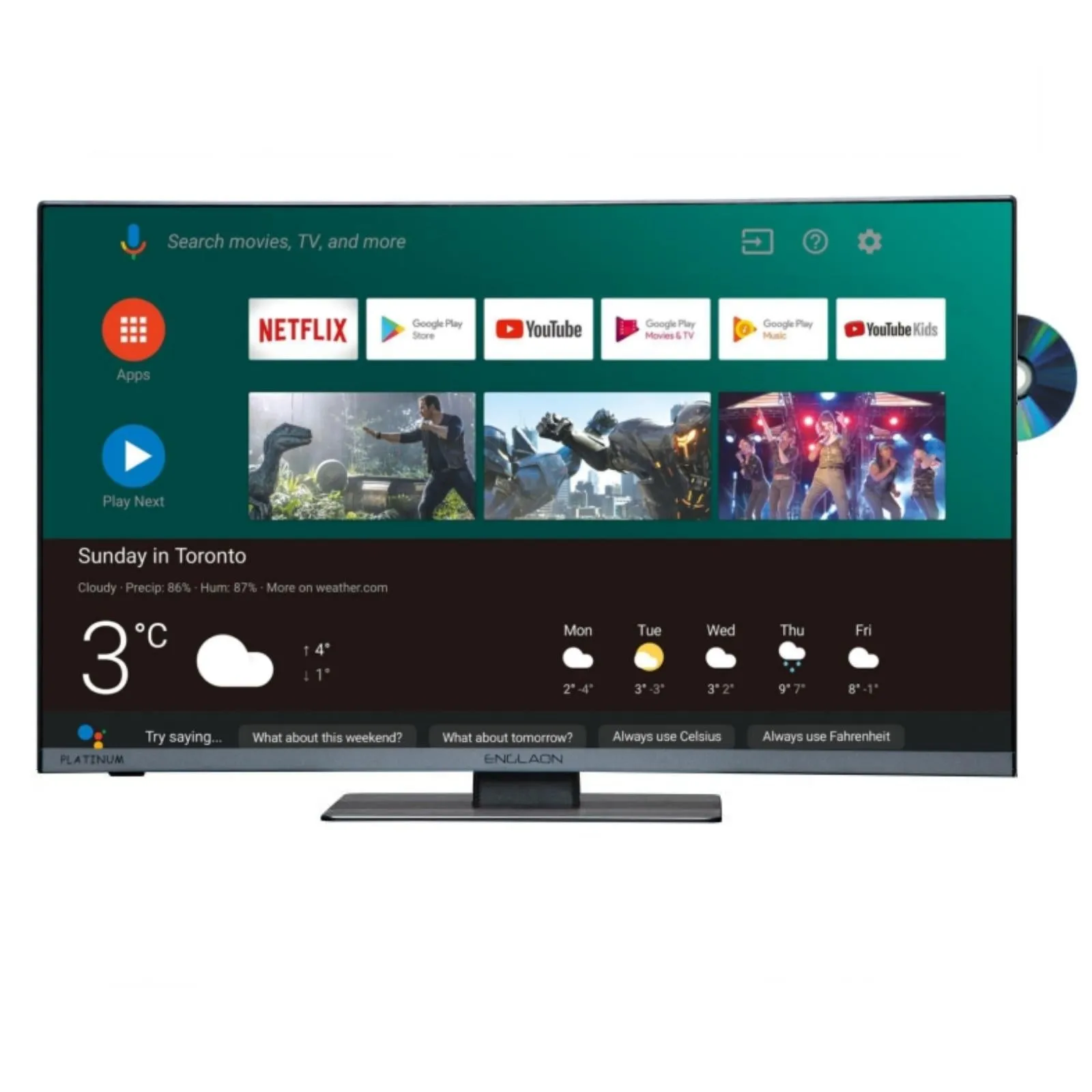 Englaon Frameless 24″ Full HD Smart 12V TV Chromecast With Built-in DVD Player