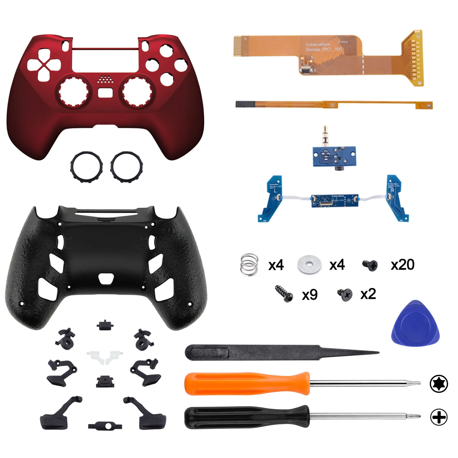 eXtremeRate DECADE Tournament Controller (DTC) Upgrade Kit for PS4 Controller JDM-040/050/055 - Scarlet Red