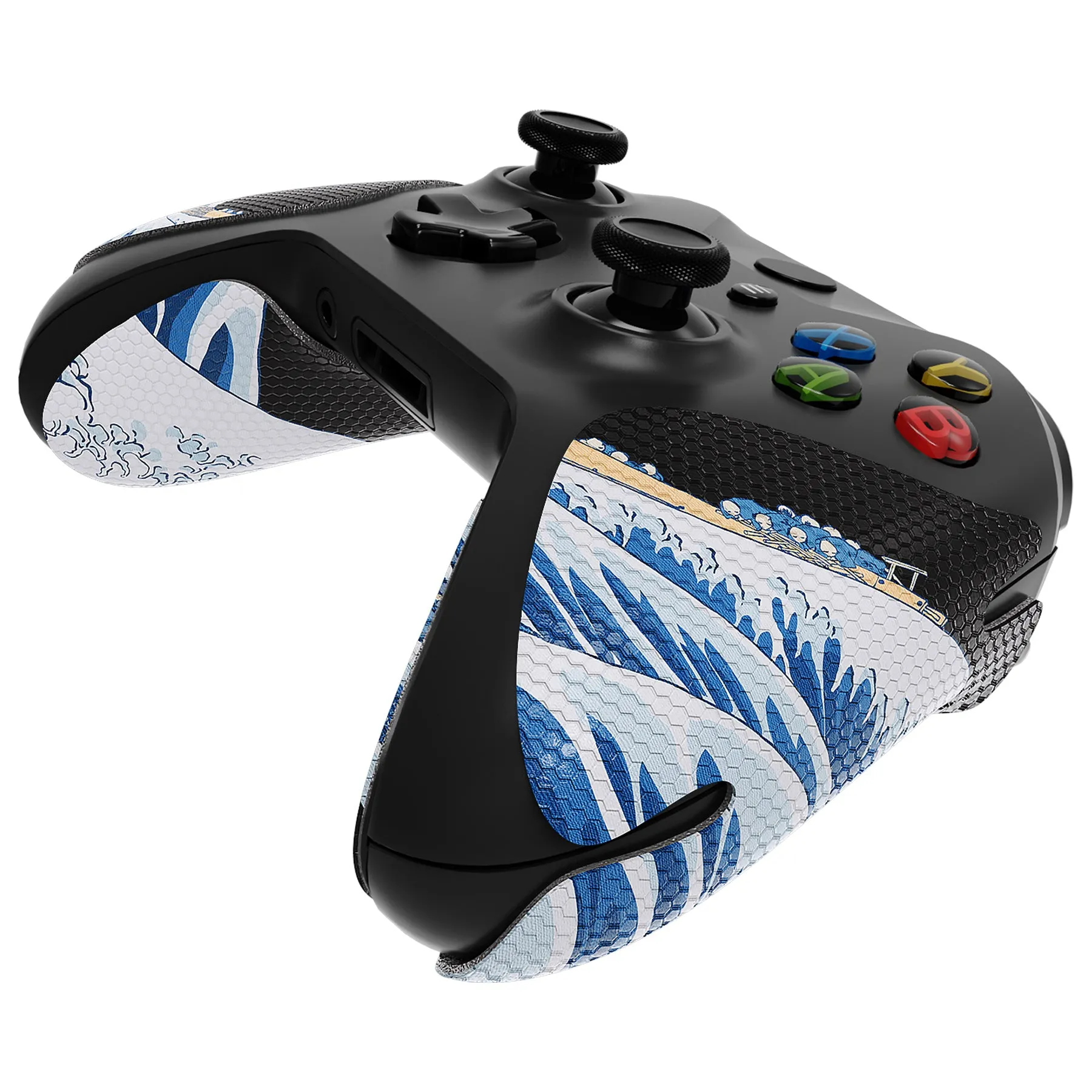eXtremeRate The Great Wave Off Kanagawa Anti-Skid Sweat-Absorbent Controller Grip for Xbox One S & X, Xbox One Controller, Professional Textured Soft Rubber Pads Handle Grips for Xbox One, Xbox One S/X Controller - GX00170