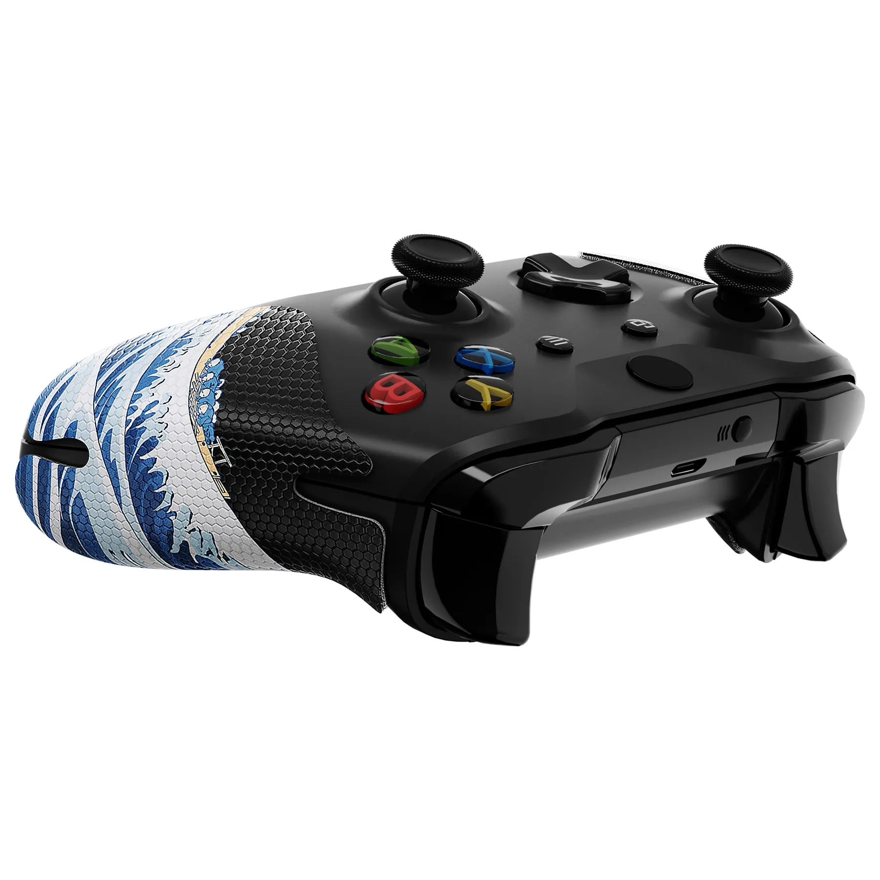 eXtremeRate The Great Wave Off Kanagawa Anti-Skid Sweat-Absorbent Controller Grip for Xbox One S & X, Xbox One Controller, Professional Textured Soft Rubber Pads Handle Grips for Xbox One, Xbox One S/X Controller - GX00170