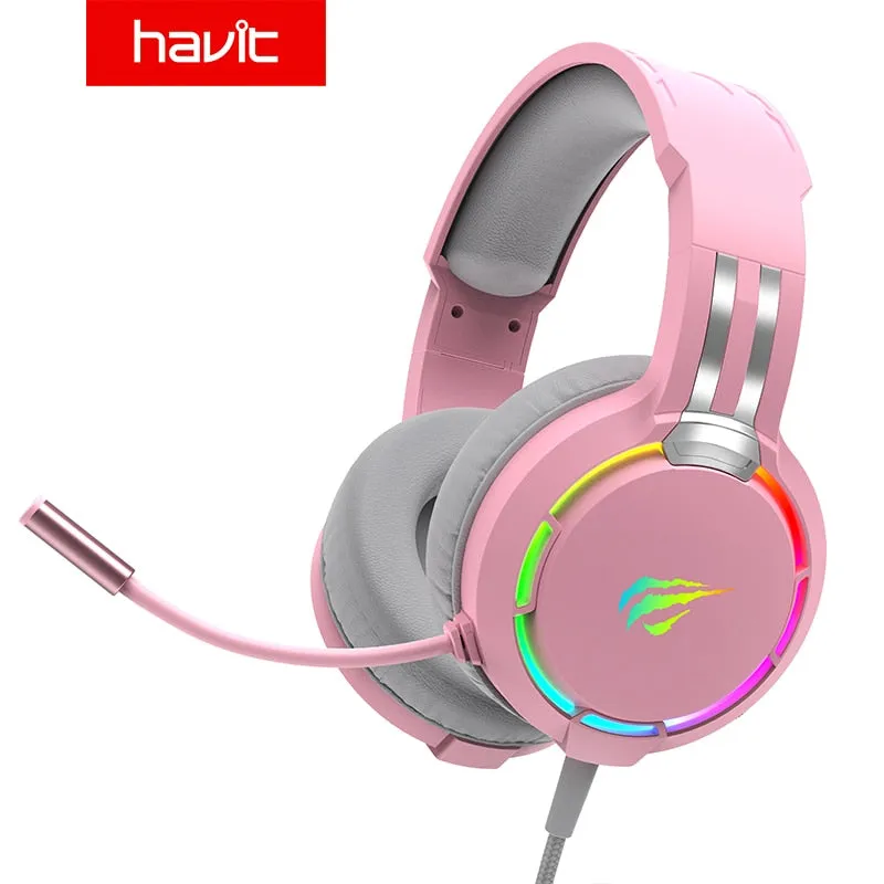 HAVIT Wired Gaming Headset 50mm Surround Sound RGB Lighting Headphone with Noise Reduction Microphone for PC PS4 PS5 Xbox One