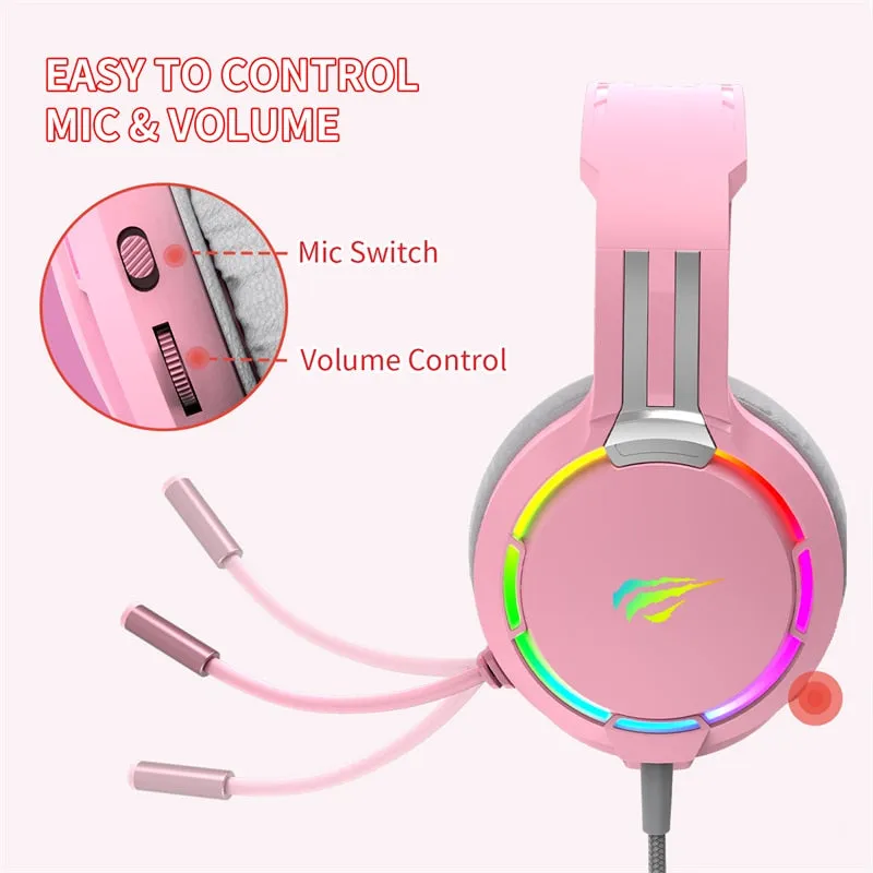 HAVIT Wired Gaming Headset 50mm Surround Sound RGB Lighting Headphone with Noise Reduction Microphone for PC PS4 PS5 Xbox One