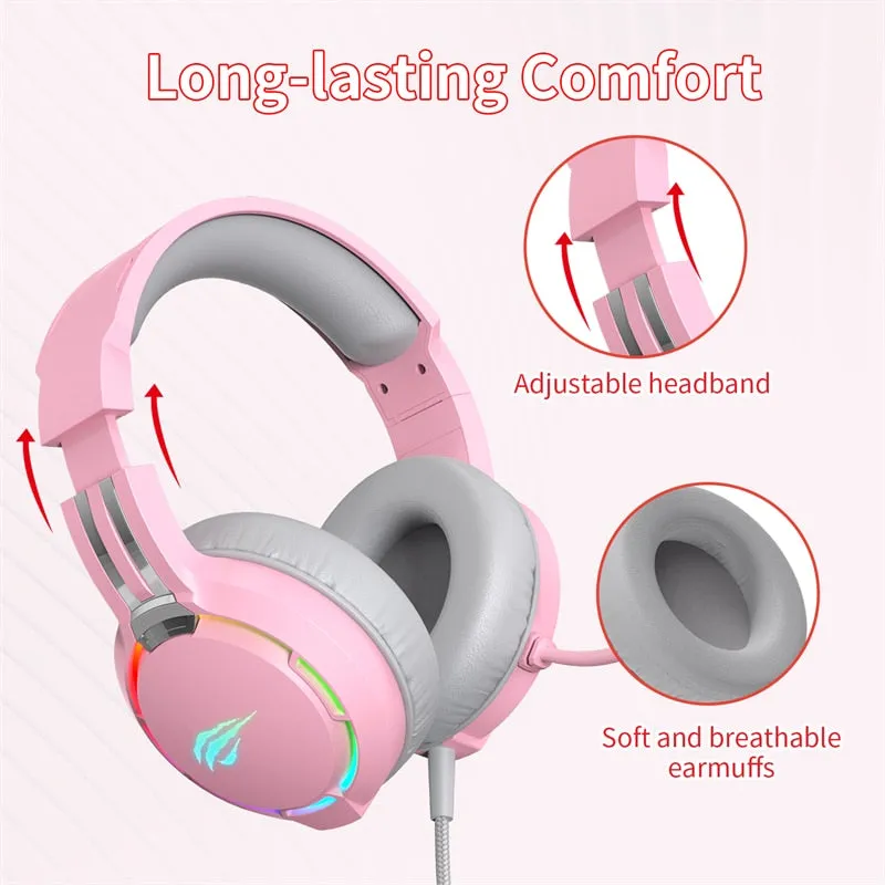 HAVIT Wired Gaming Headset 50mm Surround Sound RGB Lighting Headphone with Noise Reduction Microphone for PC PS4 PS5 Xbox One