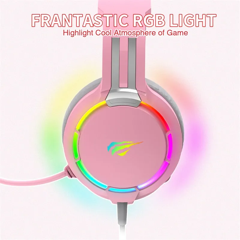 HAVIT Wired Gaming Headset 50mm Surround Sound RGB Lighting Headphone with Noise Reduction Microphone for PC PS4 PS5 Xbox One