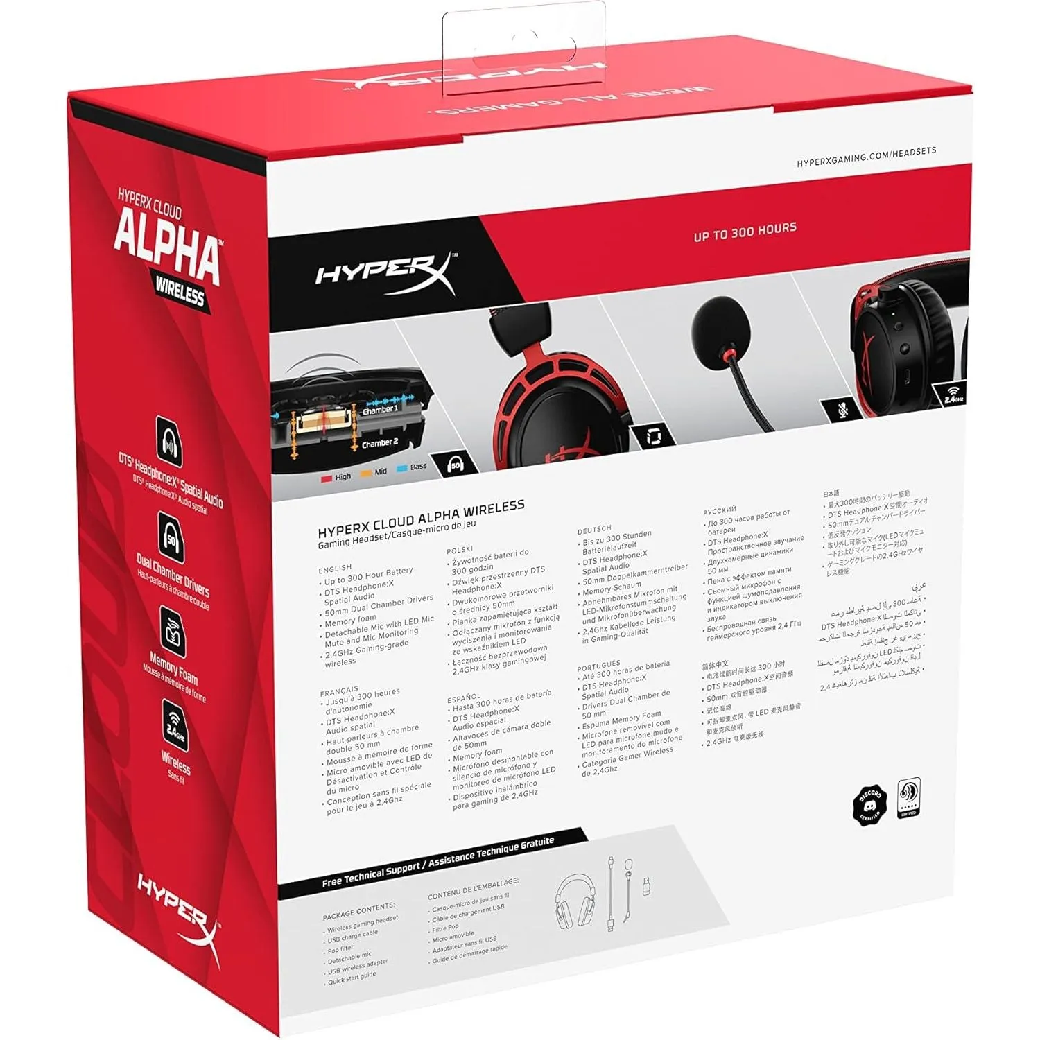 HyperX Cloud Alpha Wireless - Gaming Headset for PC, 300-hour battery life, DTS Headphone:X Spatial Audio, Memory foam, Dual Chamber Drivers, Noise-cancelling mic, Durable aluminium frame