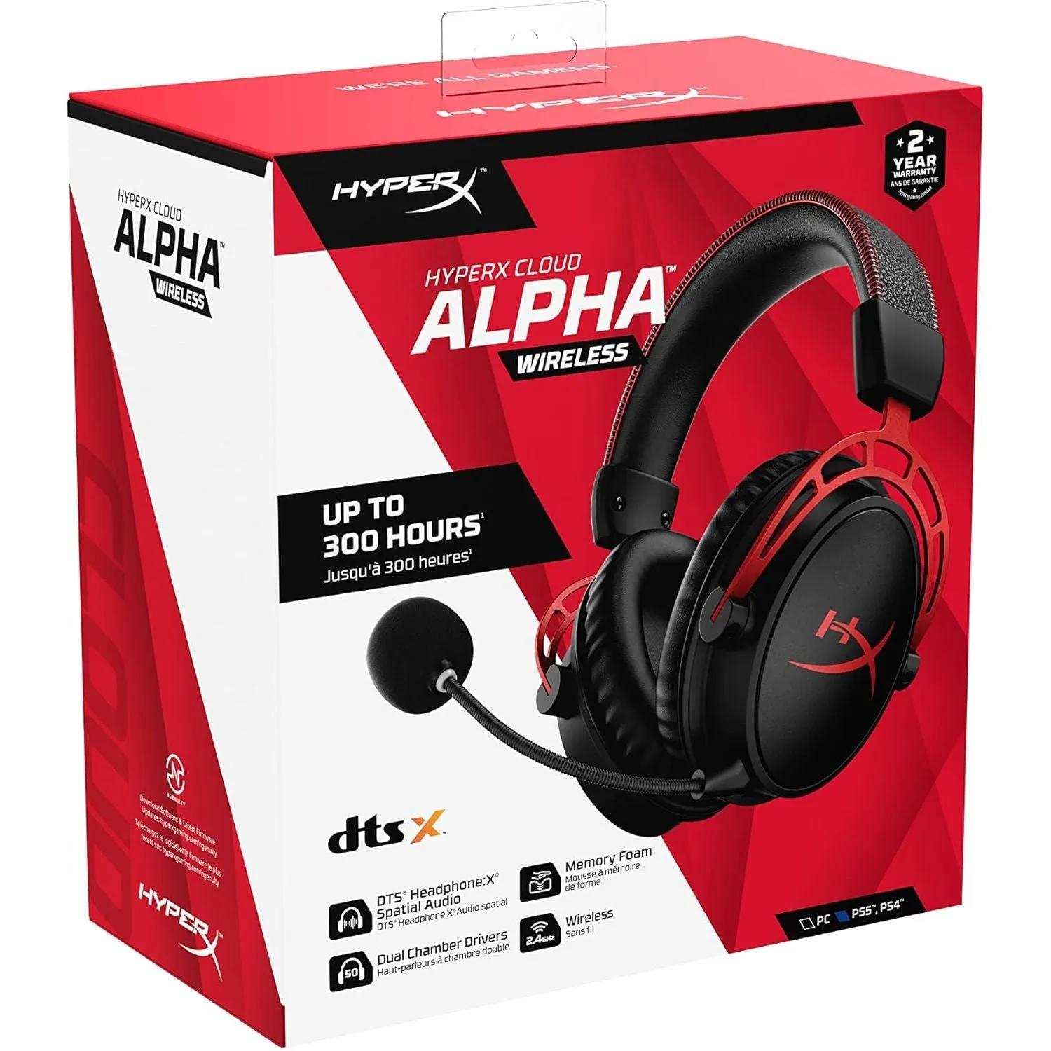 HyperX Cloud Alpha Wireless - Gaming Headset for PC, 300-hour battery life, DTS Headphone:X Spatial Audio, Memory foam, Dual Chamber Drivers, Noise-cancelling mic, Durable aluminium frame