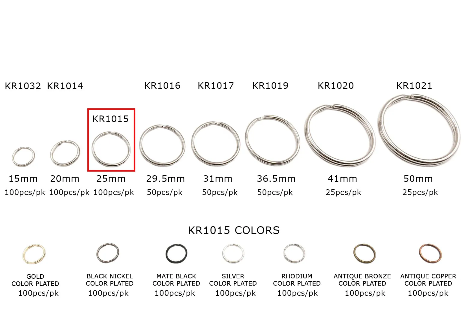 KR1015  25mm Split Key Ring Clasp CHOOSE COLORS BELOW