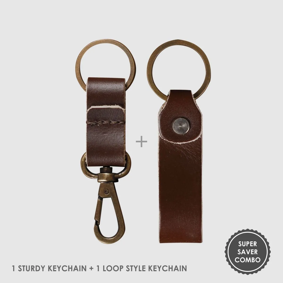 Leather Keychain Loop Style- Brown