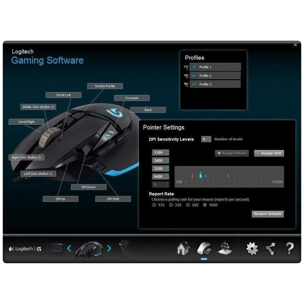 Logitech G502 Proteus Core Tunable Gaming Mouse (Refurbished)