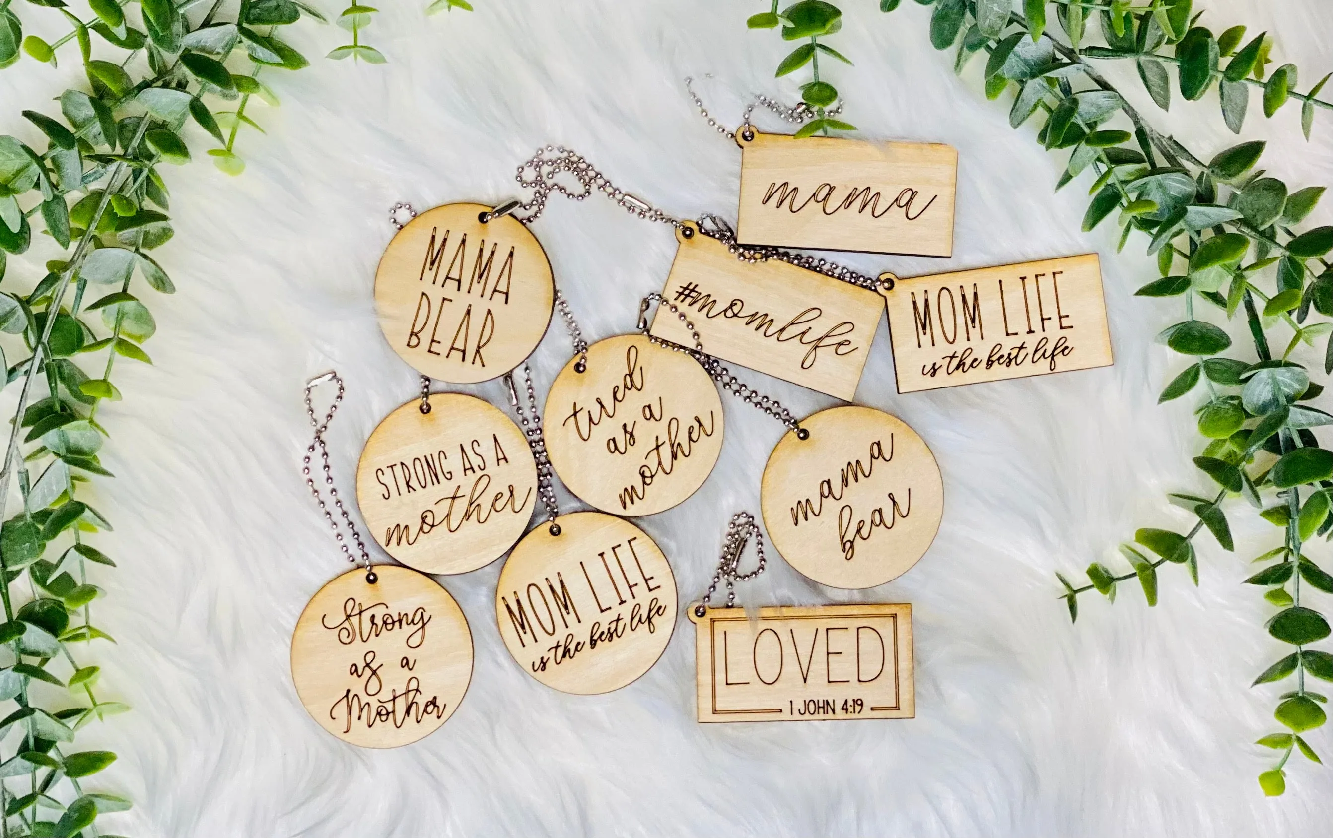 Mom Wood Key Chains.