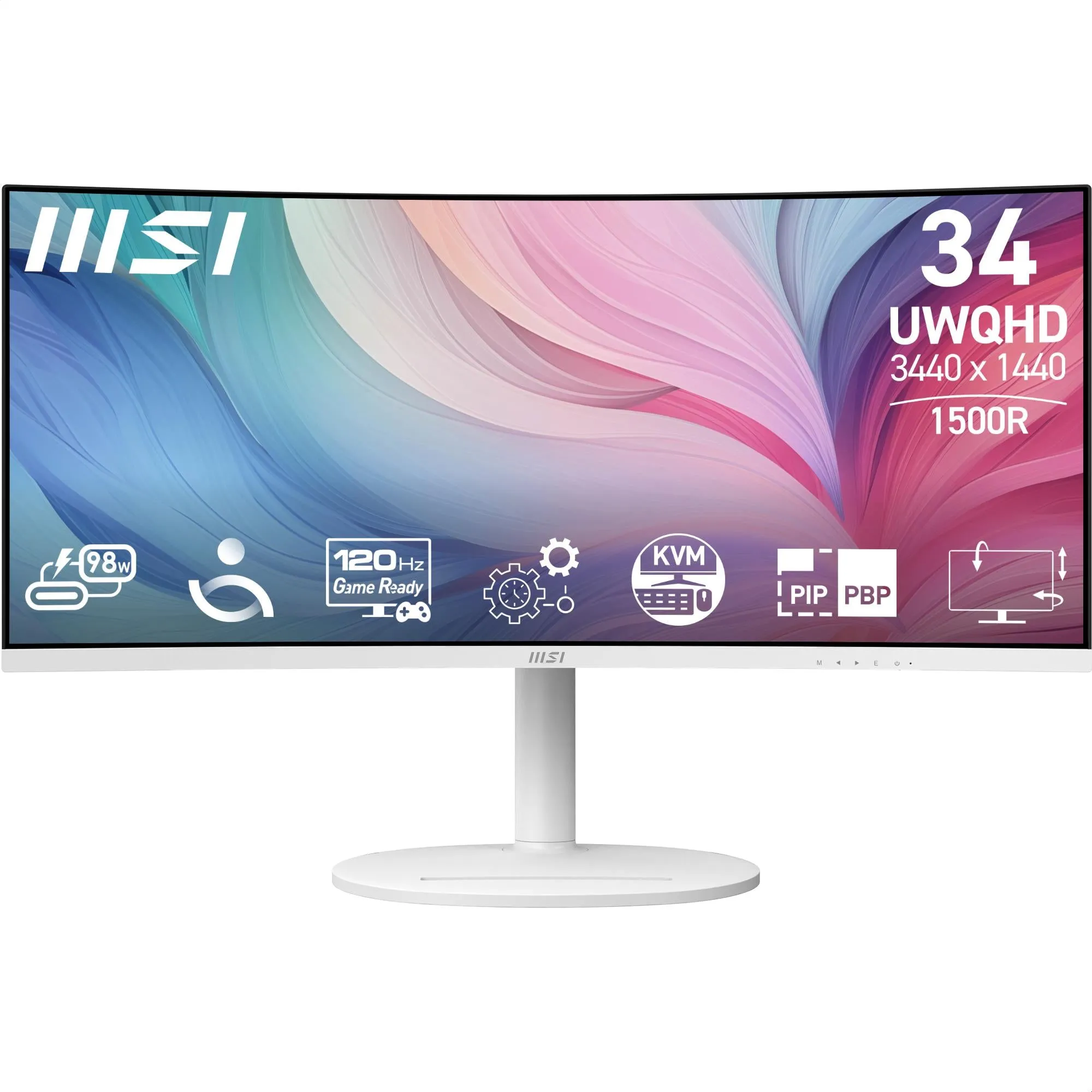 MSI Modern MD342CQPW 34" UWQHD 120Hz USB-C 98W Curved Professional Monitor (White)