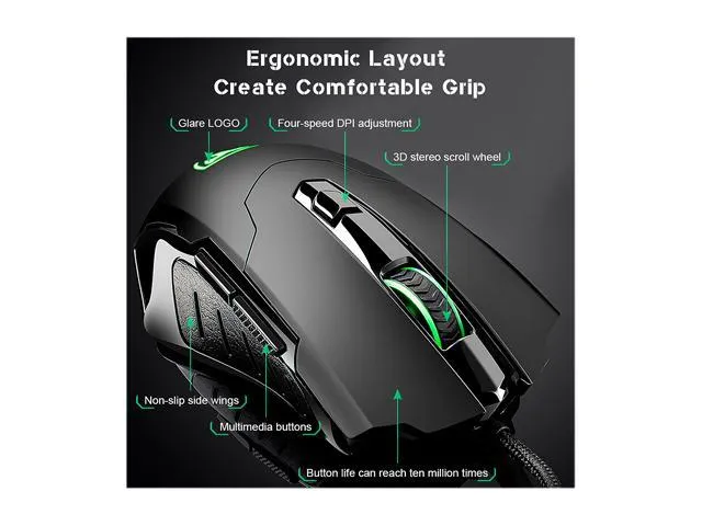 New TROPRO GAMING MOUSE WIRED T7 7 Buttons Breathing Light Ergonomic Game USB Computer Mice Multicolor