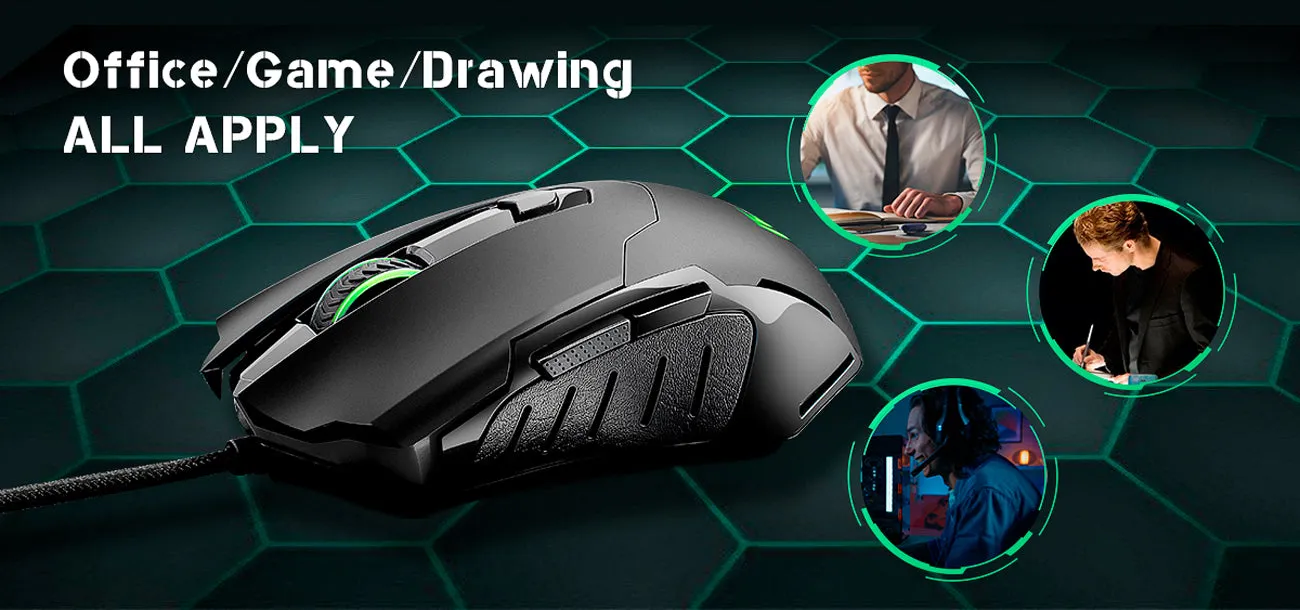 New TROPRO GAMING MOUSE WIRED T7 7 Buttons Breathing Light Ergonomic Game USB Computer Mice Multicolor