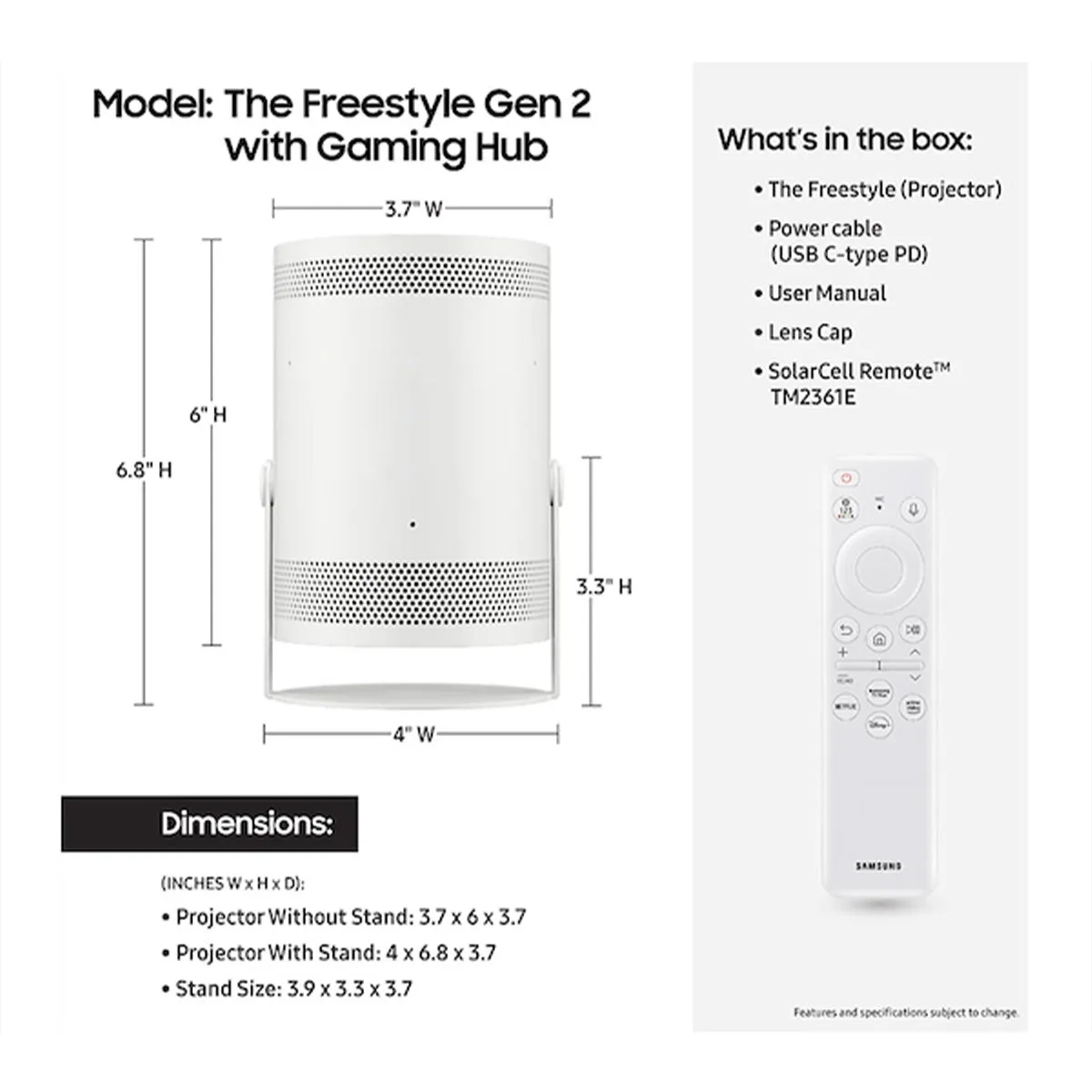 Samsung The Freestyle 2nd Gen Smart Projector with Gaming Hub