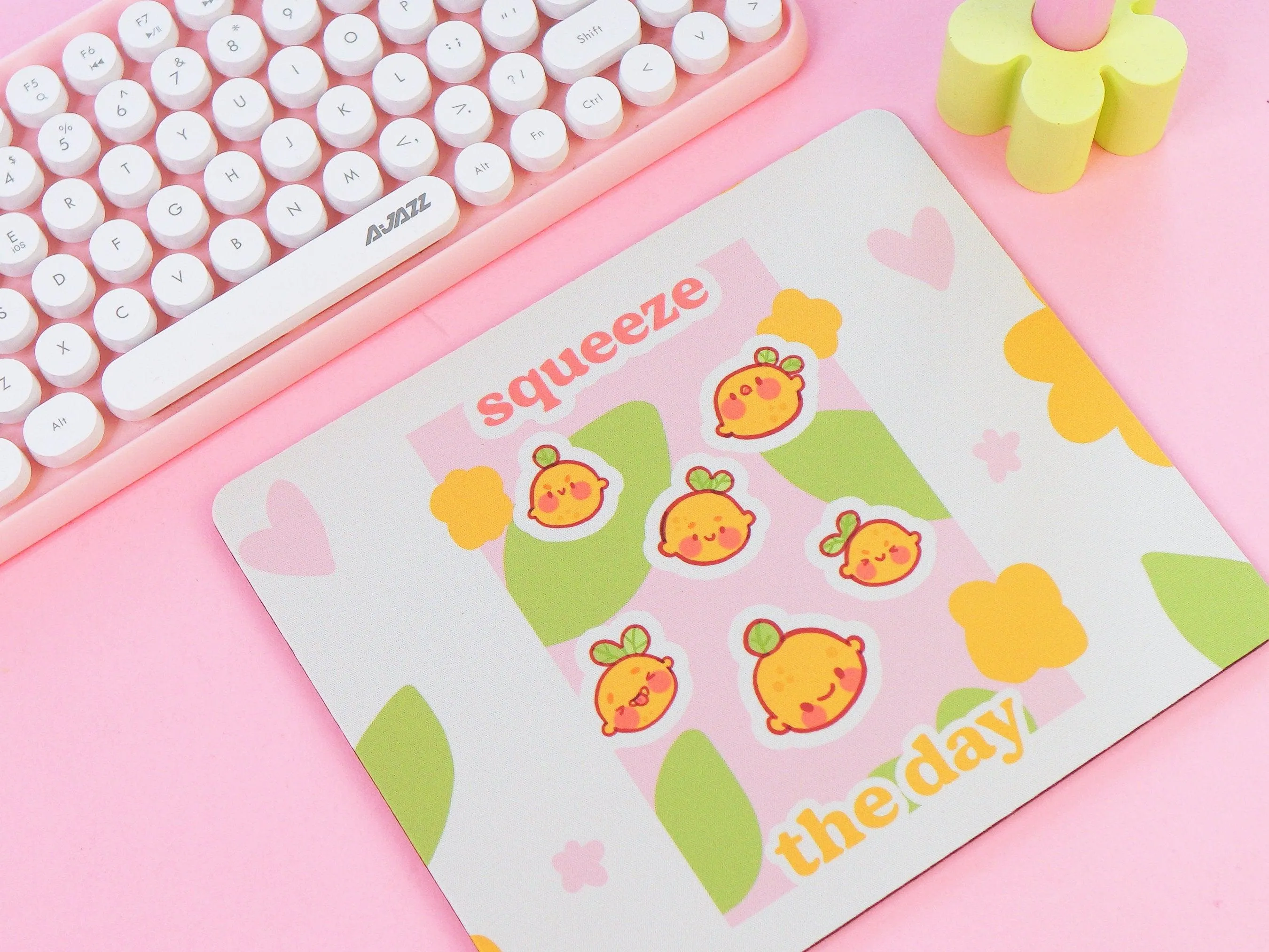 Squeeze the Day Mouse Pad | Cute Lemon Desk Mat | Aesthetic Pastel Office Decor