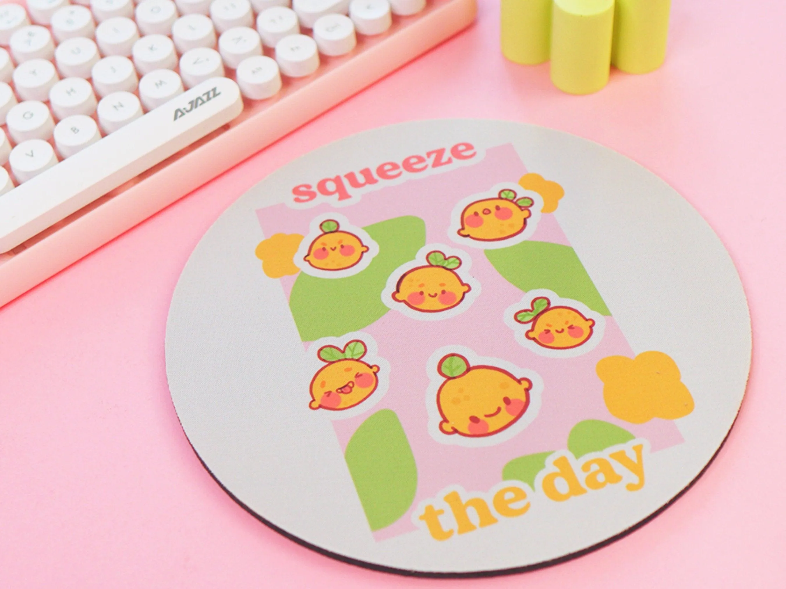 Squeeze the Day Mouse Pad | Cute Lemon Desk Mat | Aesthetic Pastel Office Decor