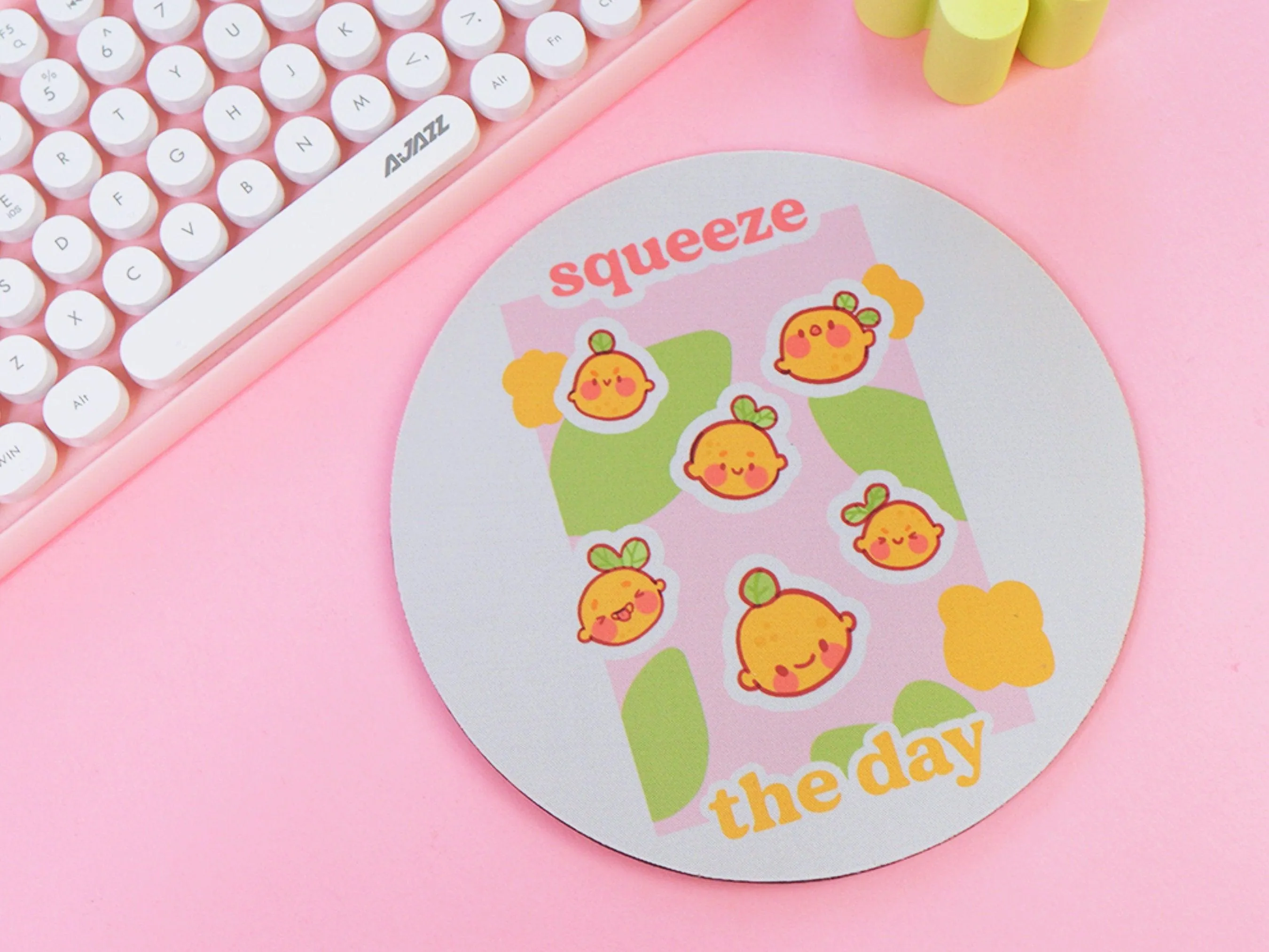 Squeeze the Day Mouse Pad | Cute Lemon Desk Mat | Aesthetic Pastel Office Decor