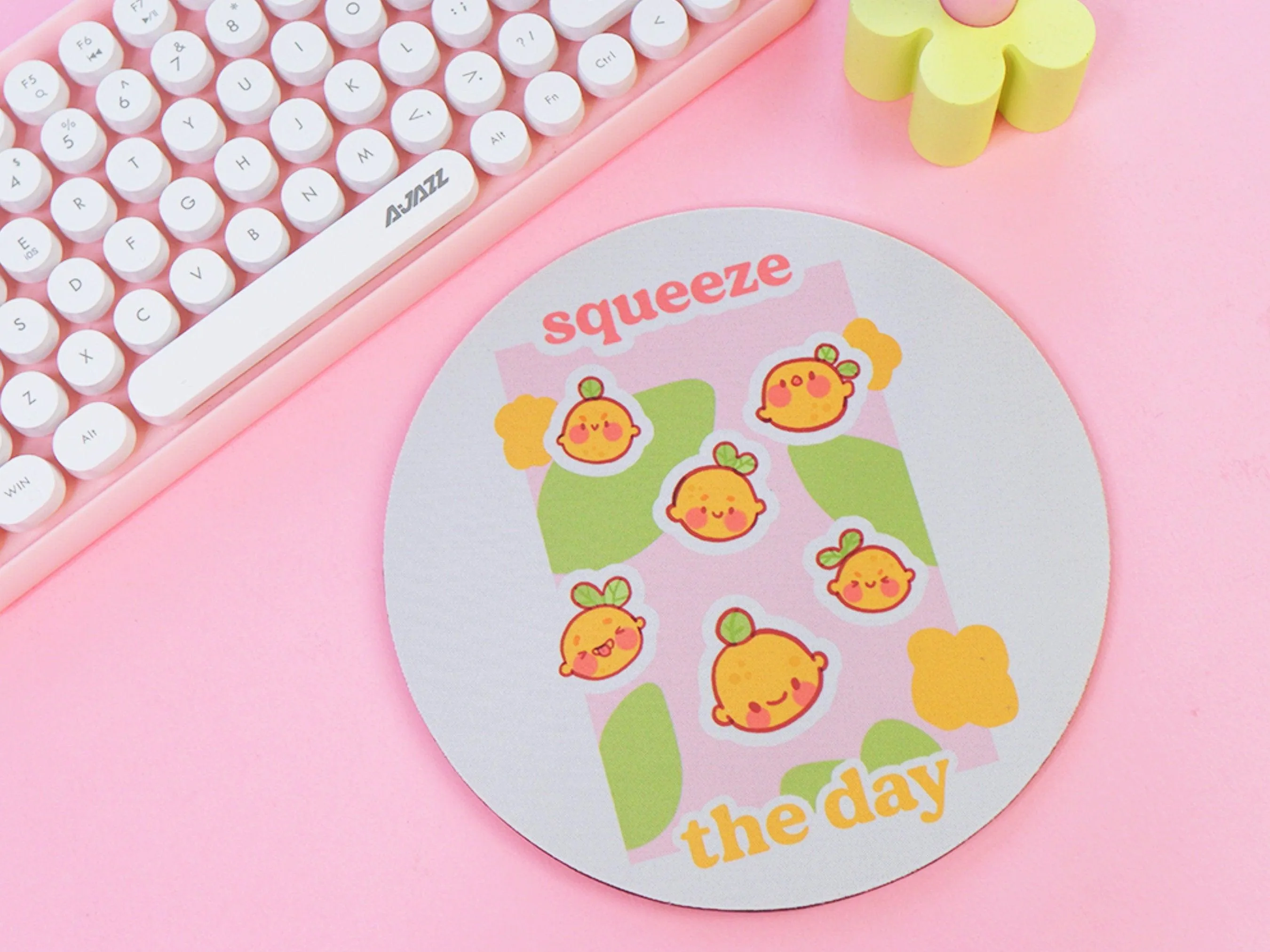Squeeze the Day Mouse Pad | Cute Lemon Desk Mat | Aesthetic Pastel Office Decor