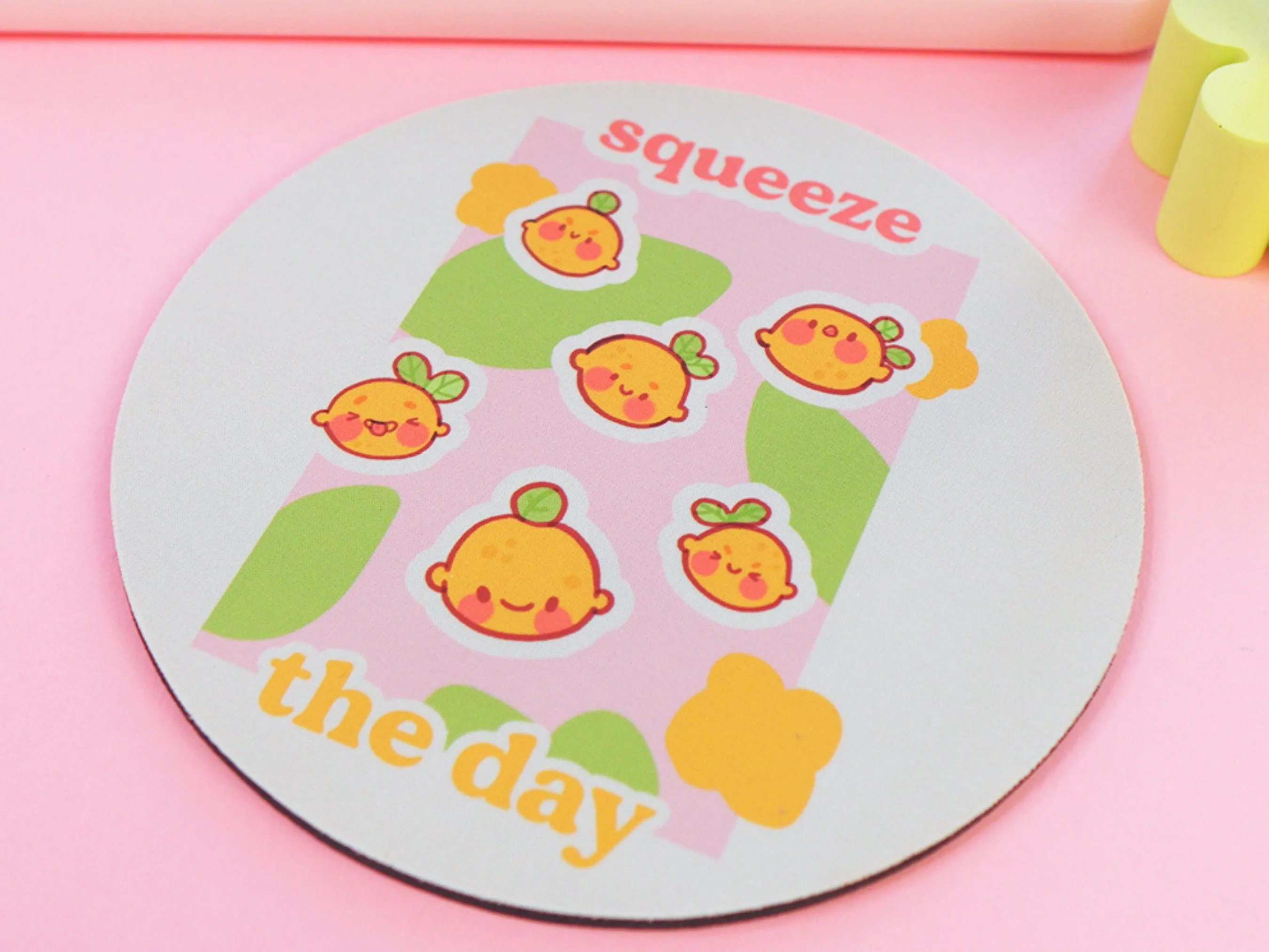 Squeeze the Day Mouse Pad | Cute Lemon Desk Mat | Aesthetic Pastel Office Decor
