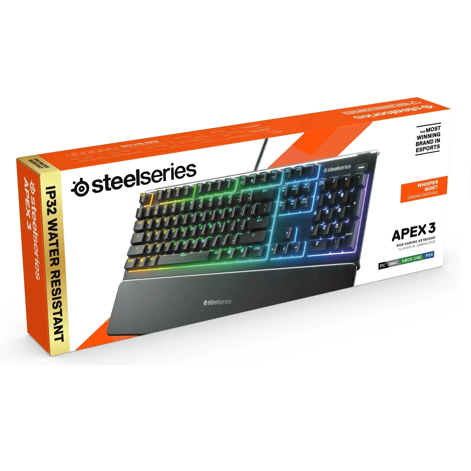 SteelSeries Apex 3 RGB Whisper-Quiet Keys Gaming Keyboard Water Resistant