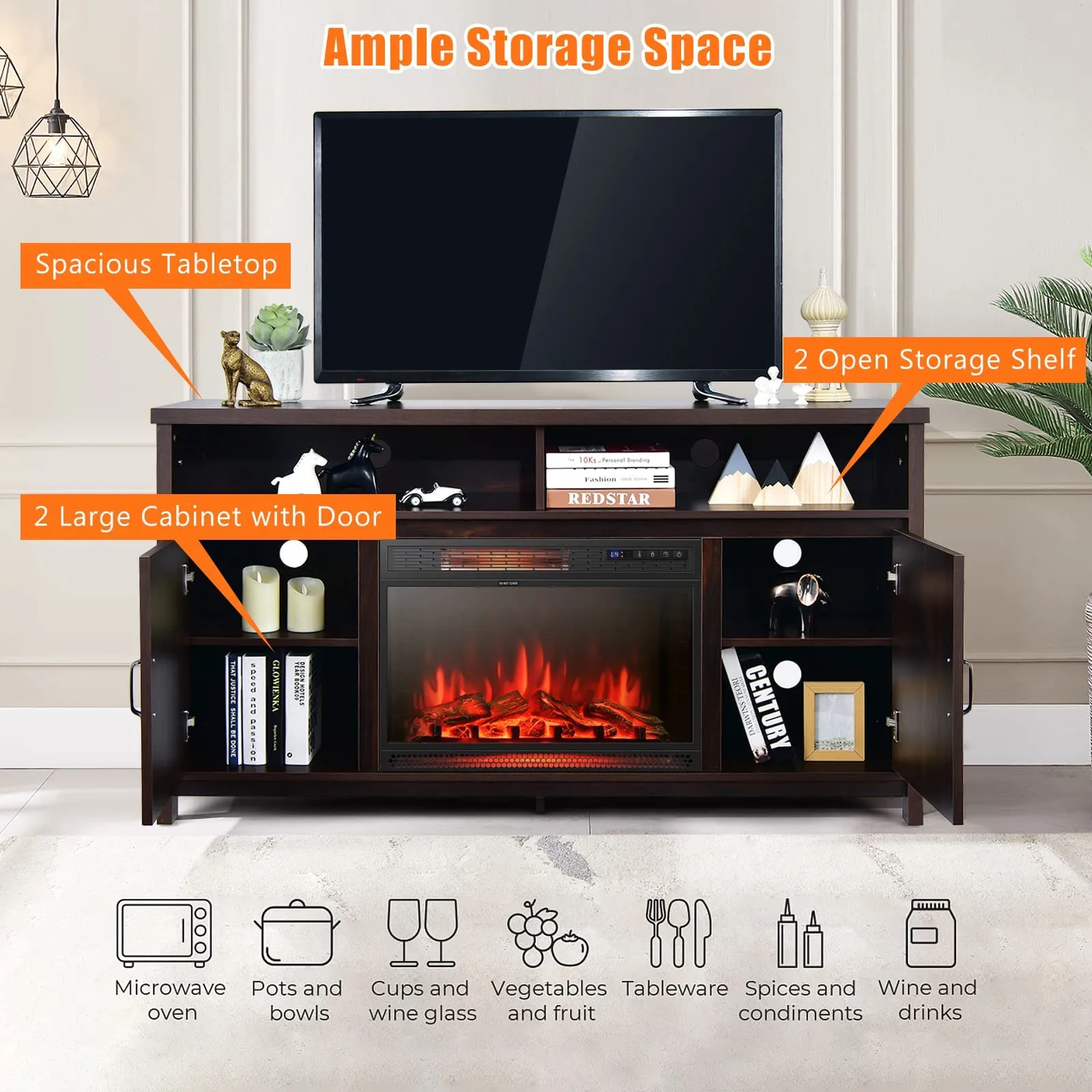 Tangkula Electric Fireplace TV Stand, 59 Inches TV Console