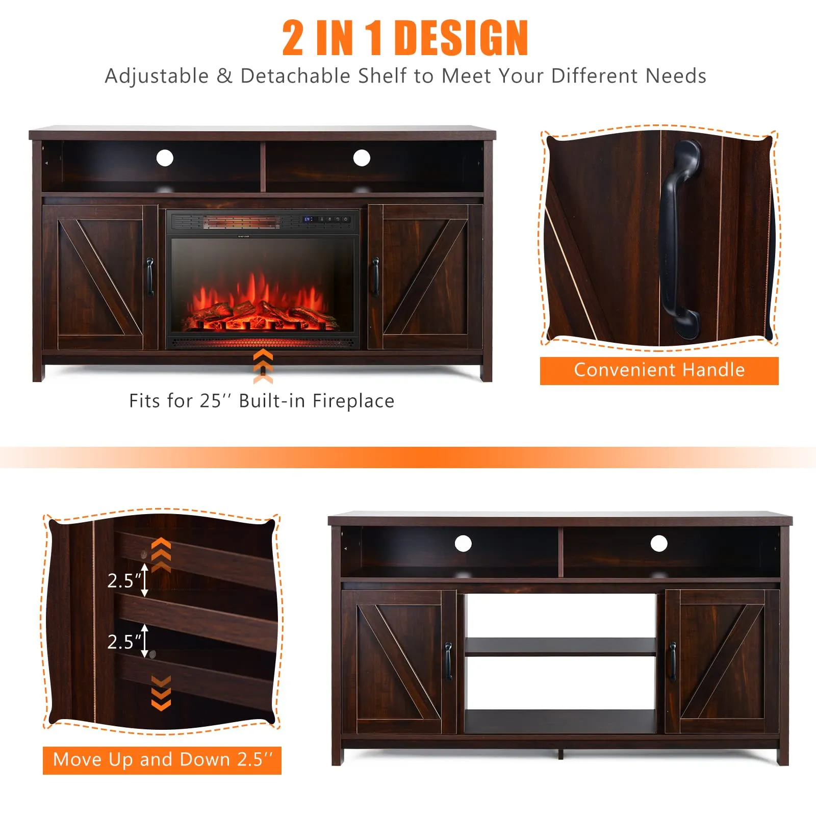 Tangkula Electric Fireplace TV Stand, 59 Inches TV Console